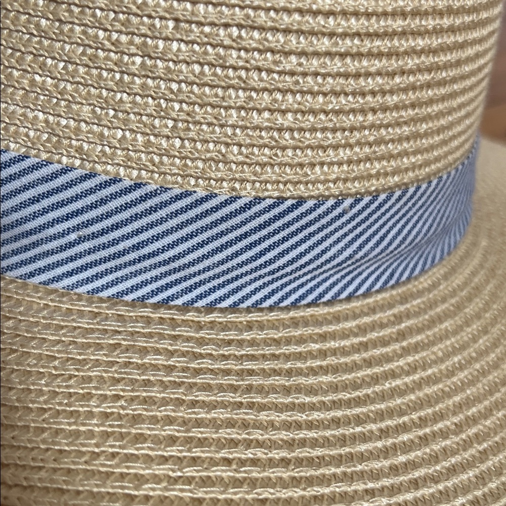 Banana Republic Classic Preppy Straw Vacation Sun Hat | Striped Seersucker Band - Picture 4 of 8